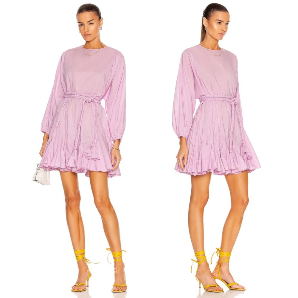 ❌SOLD❌Rhode Ella Mini Dress SZ S Smoky Grape Ruffled Flounce Skirt Braided Waist - Picture 2 of 9